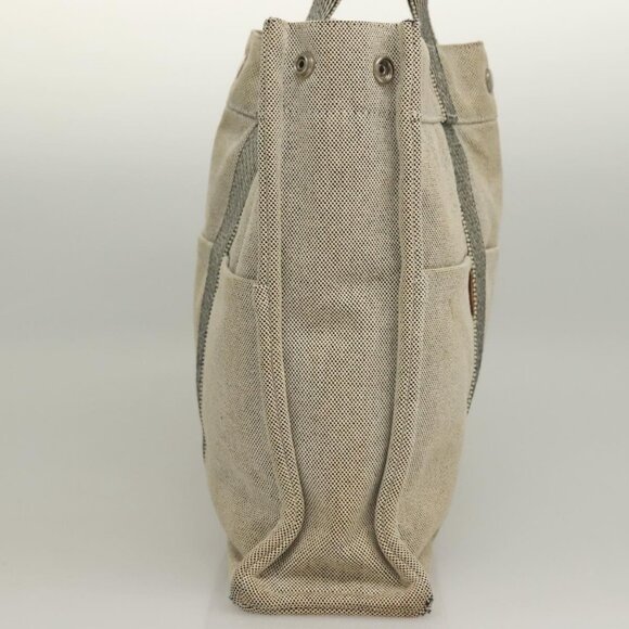 HERMES Fourre Tout MM Hand Bag Canvas Gray Silver Auth - Picture 5 of 16